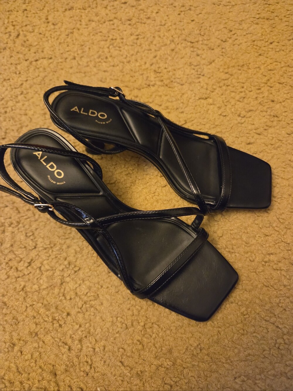 Aldo Black Strappy Square-Toe Heeled Sandals